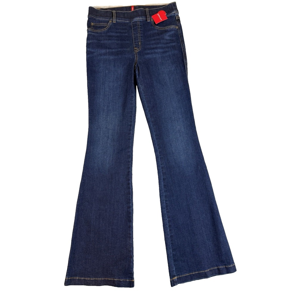 SPANX Flare Women's Medium Blue Midnight Pull-On Stretch Denim Jeans NWT
